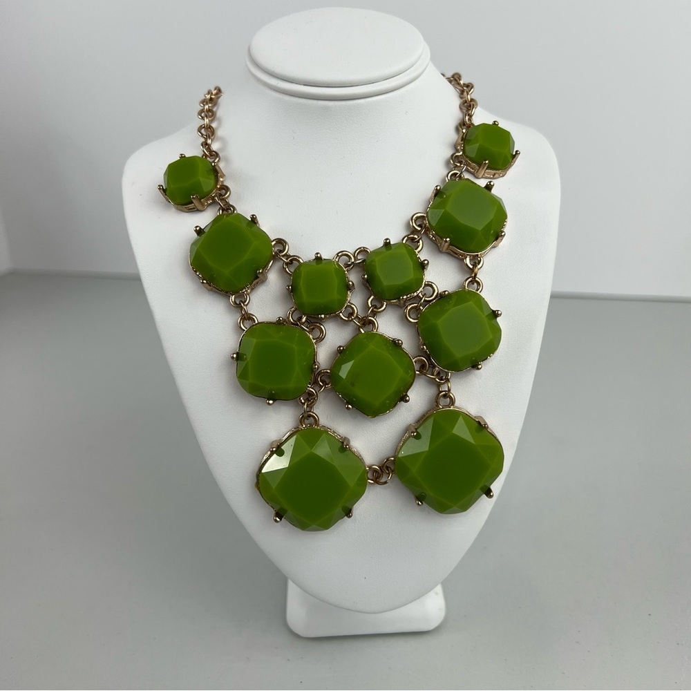 Vintage Gold Tone and Lime Green Bib Necklace